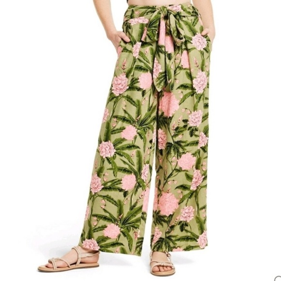 Agua Bendita Pants - NWT Agua Bendita x Target Peony Print Pants With Tie Belt